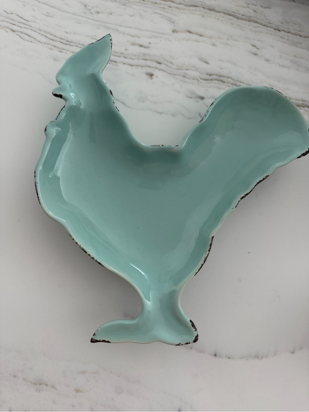 Vietri Lastra Aqua Rooster Dish